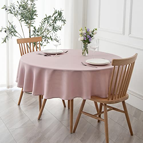 Image of maxmill Round Textured Tablecloth Spill-Proof Wrinkle Free Soft Jacquard Table Cloth for Circular Table Cover, for Dining Room Buffet Banquet Parties Holiday Dinner, 70 Inch Dusty Pink