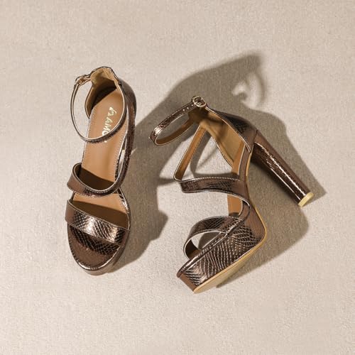 Amoji Women's Block Heels 4 Inch Platform Ankle Strap Lady Heeled Sandals FZ3252