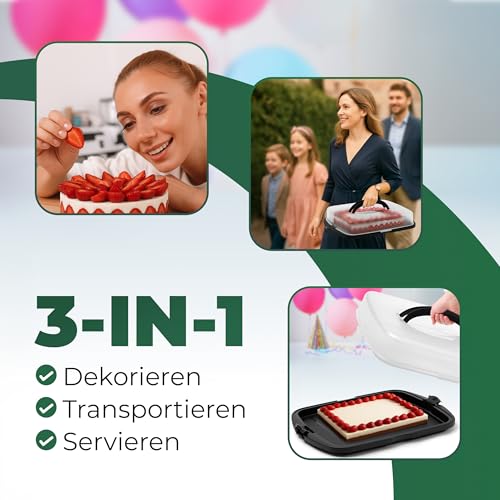 Novaliv Kuchen-Transportbox XL (Rechteckig 47 x 35 x 11 cm), Aufbewahrungsbox aufklappbar, Party-Box Container Tortentransportbox Tortenbehälter Behälter, Kuchen Torten Buffet Feier Transport Box