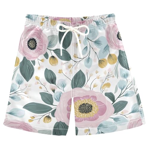 Flowers Leaf Cute Pattern Boys Swim Trunks Kids Toddler Beach Board Shorts Teen Quick Dry Bathing Suit Swimsuit
