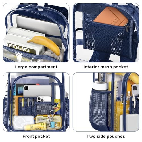 Image of PAMANO Clear Backpack Transparent Heavy Duty Bookbag See Through Bag for College Work Travel Security, Navy XL