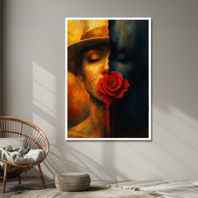 Tableau surréaliste grand format pour dynamiser un mur blanc : portrait abstrait 70x110 - 3