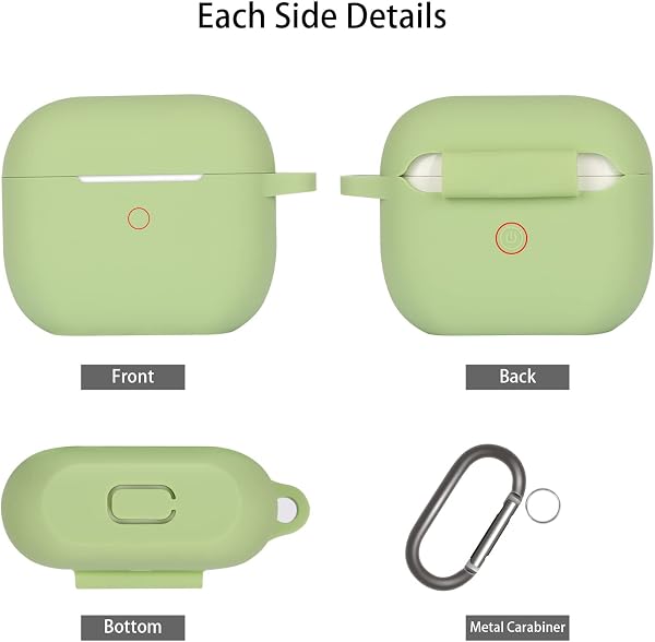 KOKOKA Protective Case Compatible with AirPods 3, Anti-Shock Silicone Protective Cover, Soft Non-Slip Protective Case for Airpods 3rd Generation with Carabiner, Matcha Green in use