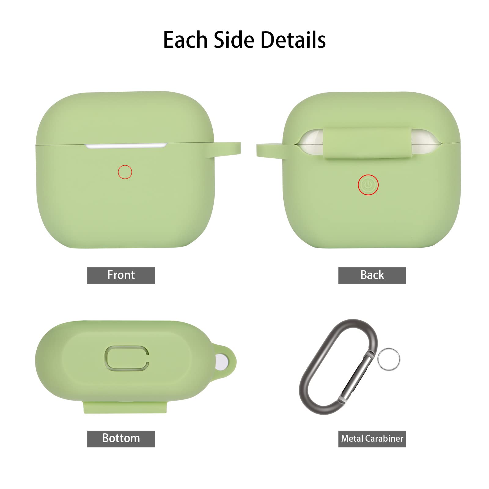 Protective Case Compatible with AirPods 3, Anti-Shock Silicone Protective Cover, Soft Non-Slip Protective Case for Airpods 3rd Generation with Carabiner, Matcha Green - 3