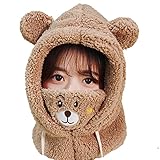 Kids Balaclava 3 in 1 Cute Bear Hat Scarf Mask Set for Toddlers Boys Girls Winter Fleece Beanie Neck Warmer Face Cover