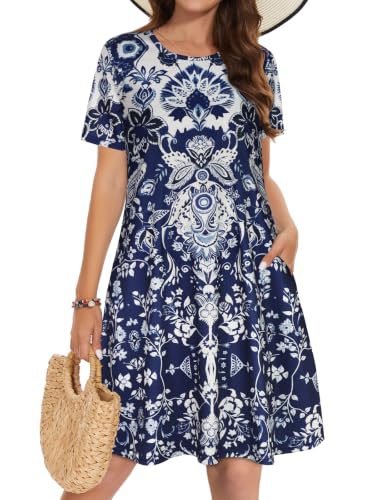 Image of Summer Dresses for Women Casual Tshirt Dress Beach Sundress with Pockets