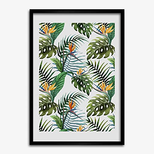 Cadre en bois MDF Tulup 50x70 cm avec tableau moderne de feuilles tropicales