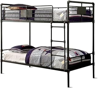 Bowery Hill Modern Metal Twin Over Twin Bunk Bed in Antique Black