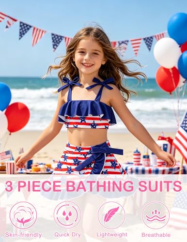 Image of ALISISTER Girls Swimsuit 3 Piece Bathing Suits Flounce Bikini Tankini Set Beach Swimwear with Cover Ups Skirt for 3-8 Years