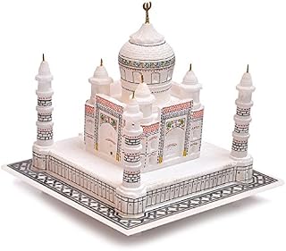 Craftslook Handcrafted Indian Souvenir Taj Mahal Replica - Symbol of Love (White with colourful painting, 6" Inch)