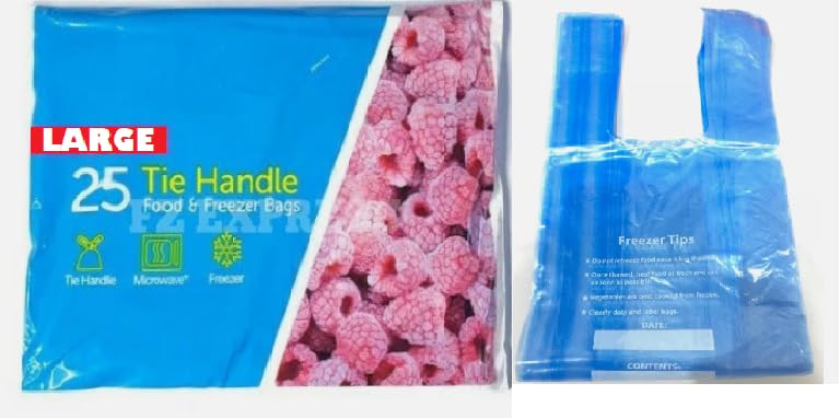 Food Storage Bags with Tie Handle, Freezer Safe (25, Blue, Large)
