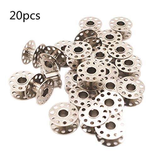 LANSEYQO 20 Piezas Plata Metal Bobinas de la Máquina de Coser Carretes de Hilo 20 mm de Diámetro Bobinas para Hermano Cantante Babylock Janome Kenmore por SamGreatWorld