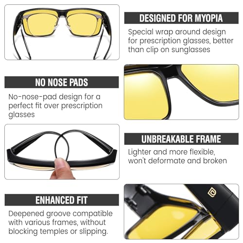 Image of DUCO Polarized Fit Over Sunglasses for Men and Women UV400 Protection Retro Square Wrap Around Shades for Driving Riding 8986