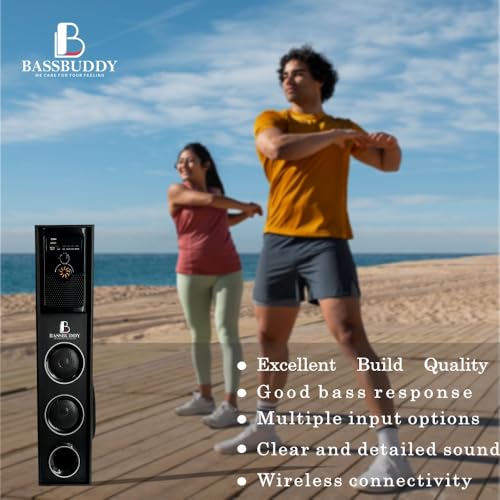 Image of BASSBUDDY Single Bluetooth Tower Speaker Music System for Home TS 50 - Wooden Cabinet Subwoofer Echo Sound - 100W Home Theater - Remote Controlled Display - Support FM, Karaoke,AUX, USB.