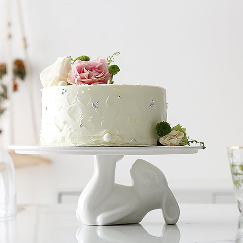 BESTOYARD 1 Set Rabbit Tall Tray Snack Trays New Year Cake Holder Bread Tray Bunny Rabbit Cake Plate Food Server Tray Stand Wedding Cake Container White Snack Plate Nordic Glass