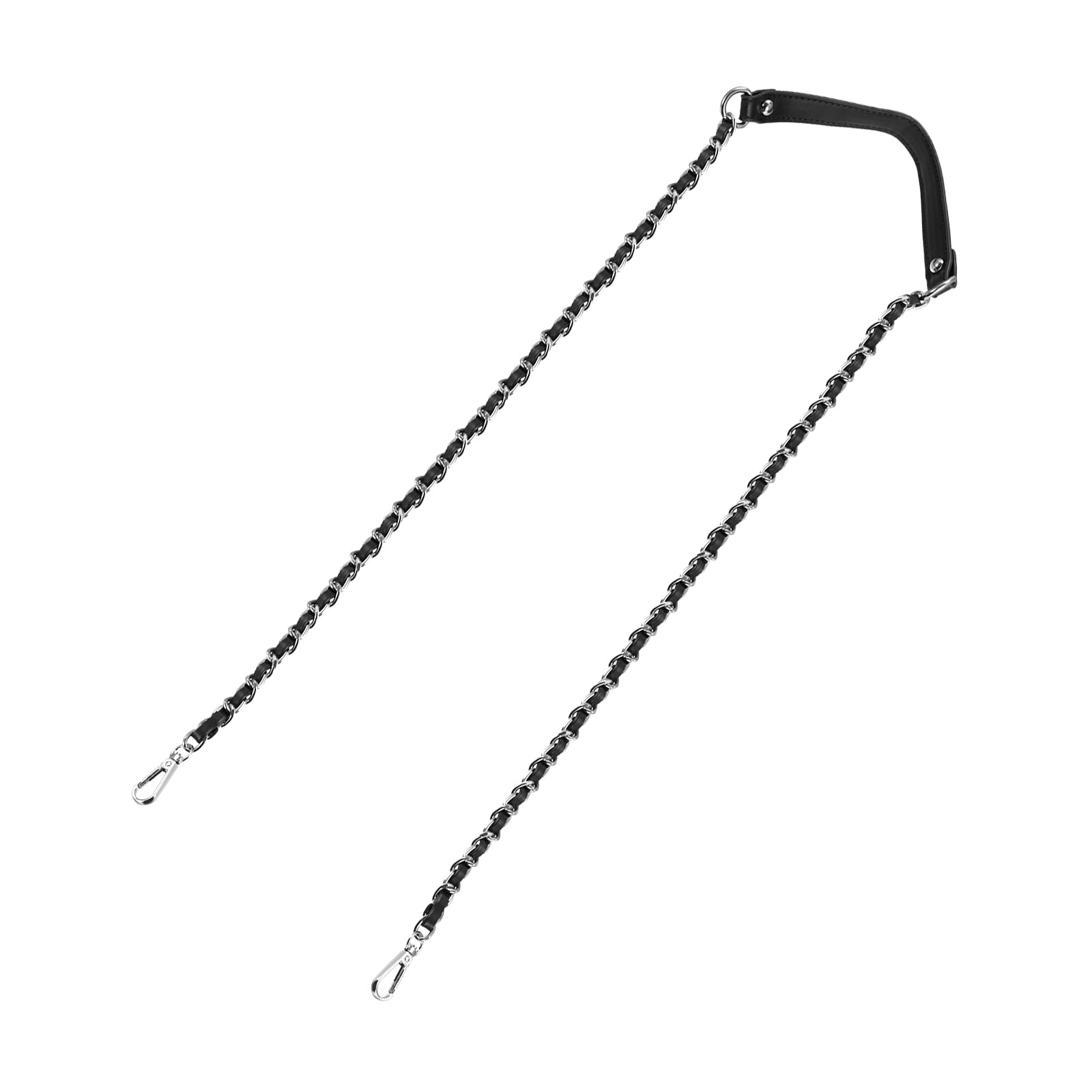 sourcing map Purse Chain Strap, 51" Leather Iron Flat Chain Strap Handbag Chains Purse Handles Shoulder Replacement Strap, Black Strap Silver Chain