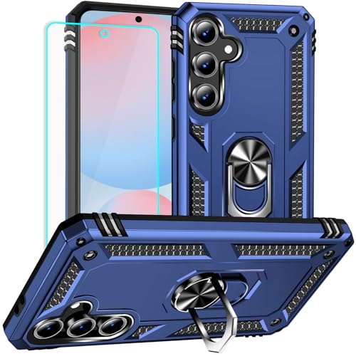 Coque Samsung S24 FE bleue béquille : protection militaire et verre écran inclus