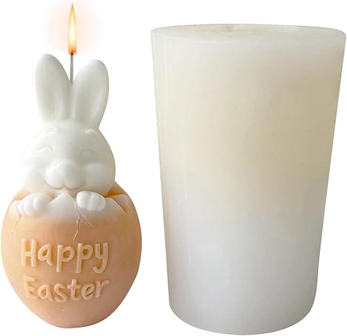 Molde de vela de conejo de Pascua 3D – Moldes de silicona para velas de conejo de Pascua feliz, moldes de jabón de conejitos lindos, para