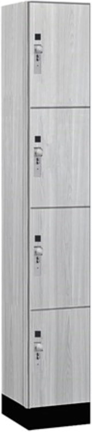 Salsbury 12" Wide Premier Wood Locker-Four Tier-1 Wide-6 Feet High-15 Deep-Silver Teak-Silver Hasps