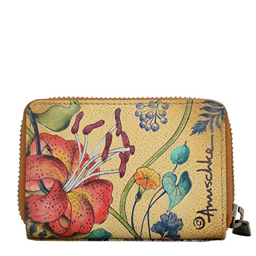 Image of Anuschka Women's Hand-Painted Genuine Leather Accordion Style Credit and Business Card Holder - Caribbean Garden