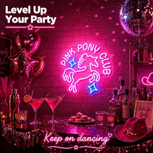 Image of AceList Pink Cowgirl Neon Sign, Dimmable LED Wall Decor, USB | Glowing accent with 9 brightness levels & memory for bedroom, dorm & bachelorette party, fun present for music fans, plug
