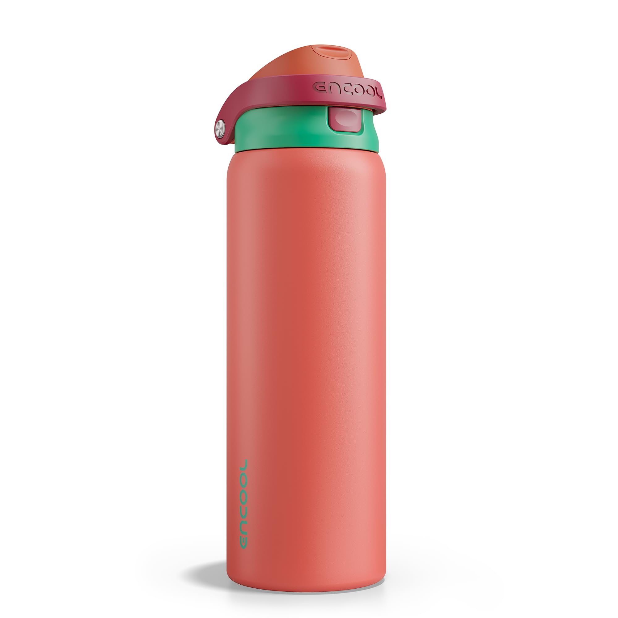 Encool SwiftSip Insulated Stainless Steel Water Bottle with Straw - Leak Proof Sports Water Bottle for School, Travel, Keeps Cold All Day, One-Touch Flip Lid, BPA-Free, 32 oz, Coral Red — image 1
