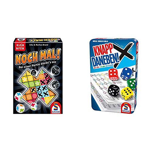 Schmidt Spiele 49327 Noch mal! & 51426 Knapp Daneben, Würfelspiel in der Metalldose, bunt
