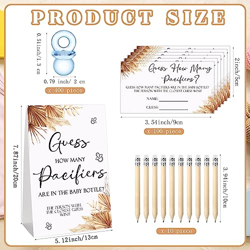 Image of Roowest 512 Pcs Baby Shower Games Guess How Many Pacifiers Sign 100 Small Guessing Games 10 HB Pencils 750ml Milk Bottle 400 Acrylic Pacifiers Decoration for Guest Gender Reveal(Blue,Boho)