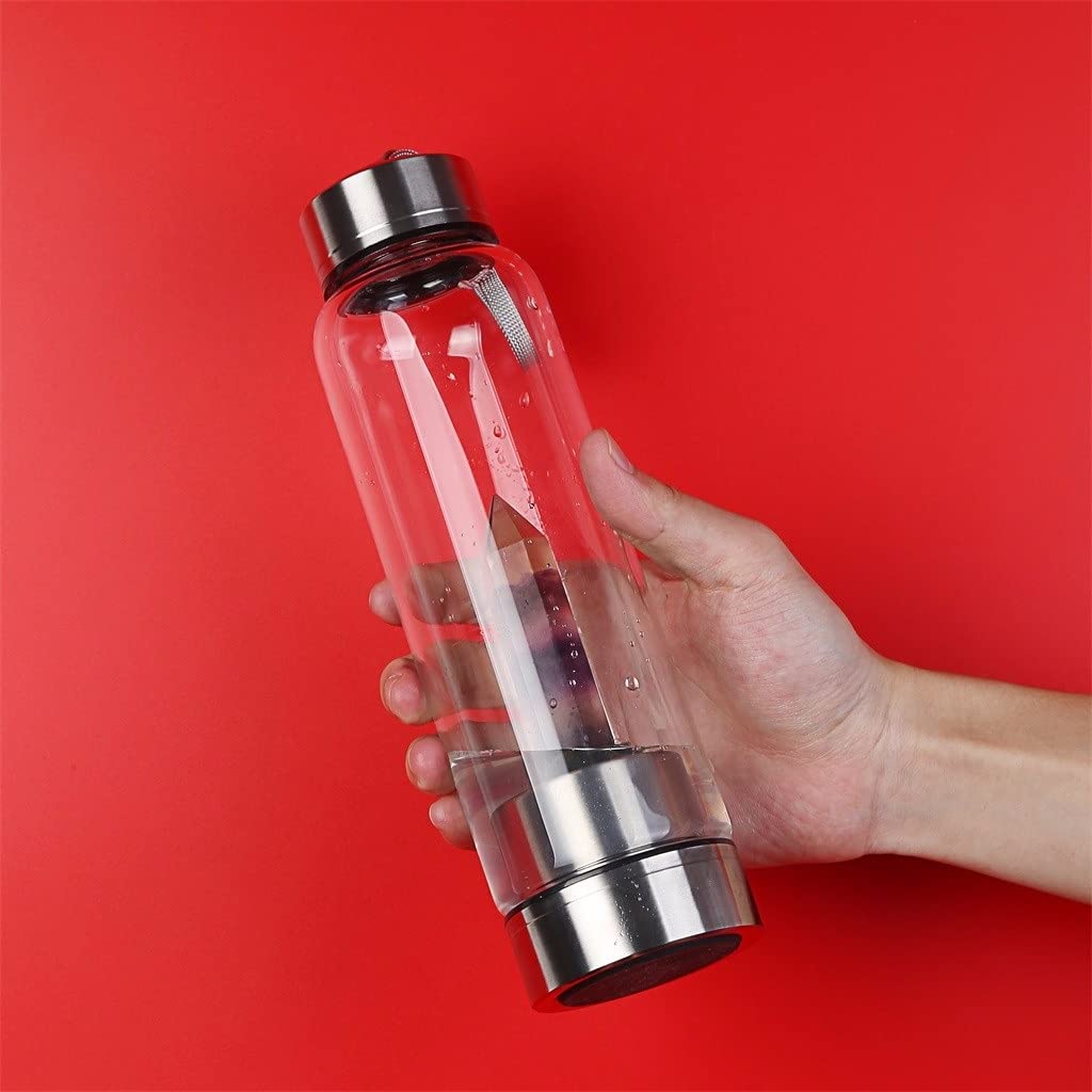 Botella De Agua De Cristal Natural Con Cristal De Cuarzo Natural Decorado Punto Reiki Curación Elixir Obelisco Varita Palo Botella De Agua Con Infusión De Gemas De Energía Cristalina ( Color : Dream p