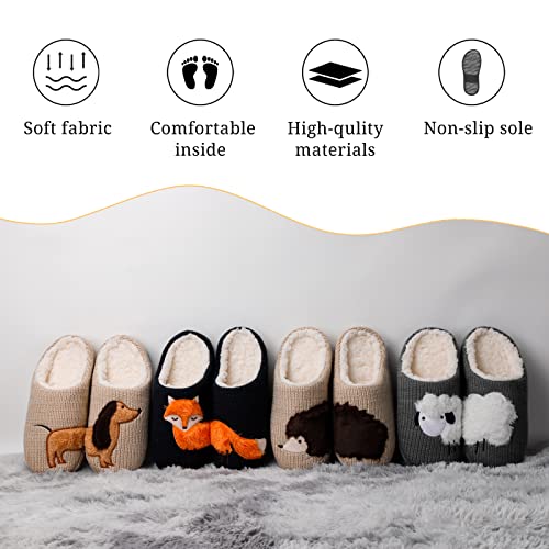 AONETIGER Hausschuhe Damen Winter Warme Flauschige Hausschuhe Plüsch Herren Pantoffeln Bequeme Kunstpelz Gefüttert Rutschfeste Slippers(40/41EU,Brauner Hund)