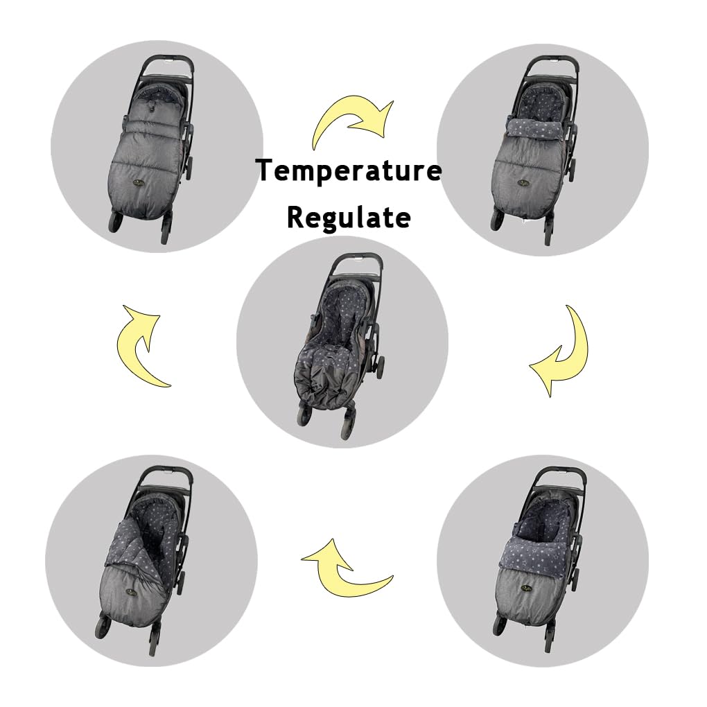 CozyMe Saco con Capucha para Cochecito, Manta con Capucha para Cochecito, Bolsa de banderines para Cochecito con Forro Polar Multiusos, Funda cálida para Cochecito de Invierno, M6-4T, Gris Jaspeado
