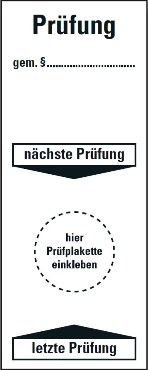 Prüfetikett Plakette "Prüfung gem.§... - nächste Prüfung" | Etikett Folie Aufkleber 100x40mm Made in Germany, Größe: 100 Stück