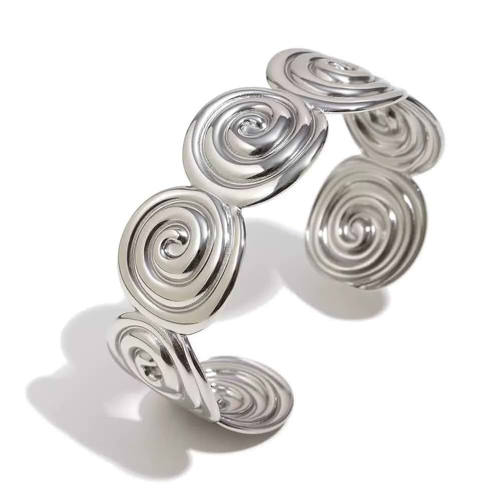 YWMAN Spiral Adjustable Cuff Bracelet, Chunky Swirl Open Bangle, Stainless Steel Boho Statement Jewelry for Women