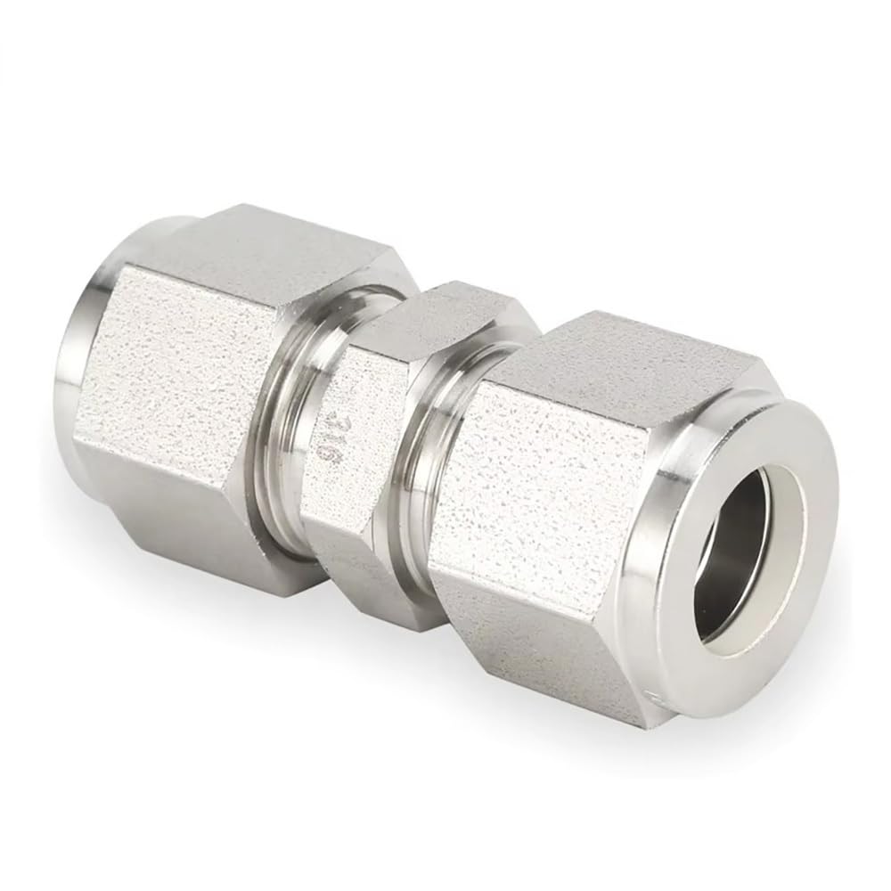 Conector De Tubería De Acero Inoxidable 316 Con Cabeza Hexagonal, Unión Recta De Doble Virola Con Tuerca Plateada for Agua Y Aire Medio(16 mm LOK)