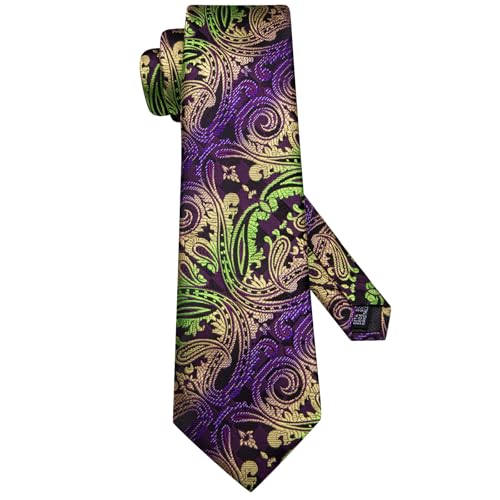 Image of Hi-Tie Paisley Floral Ties Set for Men Silk Mens Stripes Necktie Pocket Square Cufflinks Set Formal Business