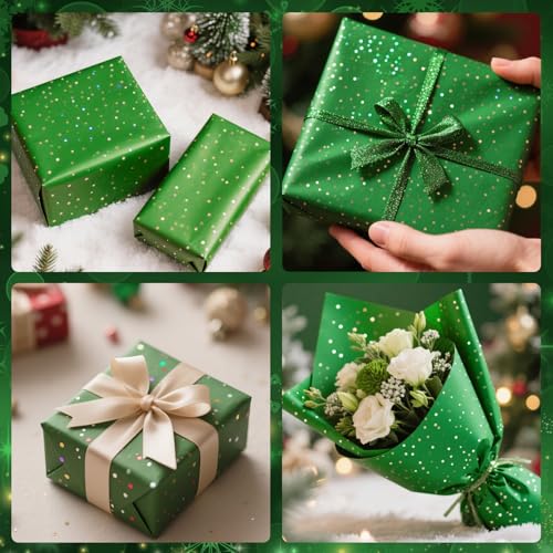 Image of Green Glitter Tissue Paper for Gift Bags 36 Sheets 14x20 Inch - Recyclable Wrapping Paper for Weddings, Birthdays, Party & Festival Decorations DIY Craft Supplies