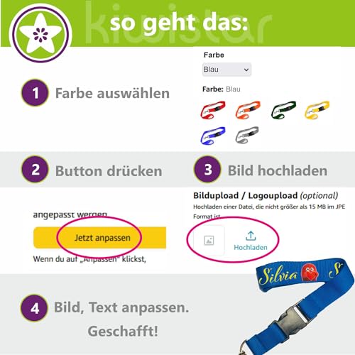 Kiwistar UG - Schlüsselband 25 mm - schwarz - bedruckt mit Ihrem eigenen Schriftzug und Foto - individuell personalisiert - Lanyards Geschenkartikel Wunschtext