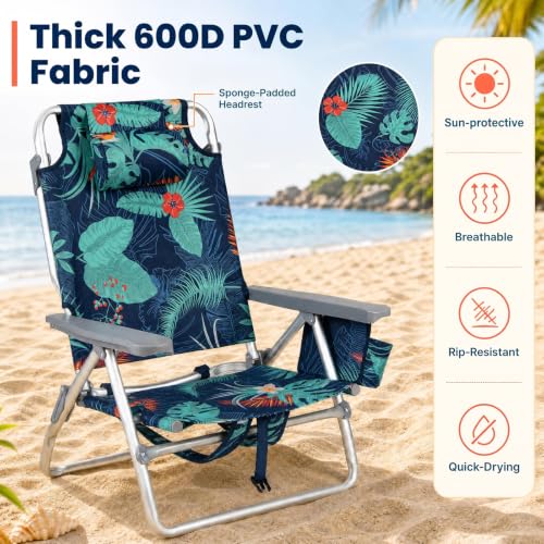 Image of Tangkula Set of 2 Backpack Beach Chair for Camping Beach Picnic | 5-Position Adjustable Backrest | Foldable, Lightweight & Portable | Cooler Bag, 2 Cup Holders, Towel Bar, Backpack Straps