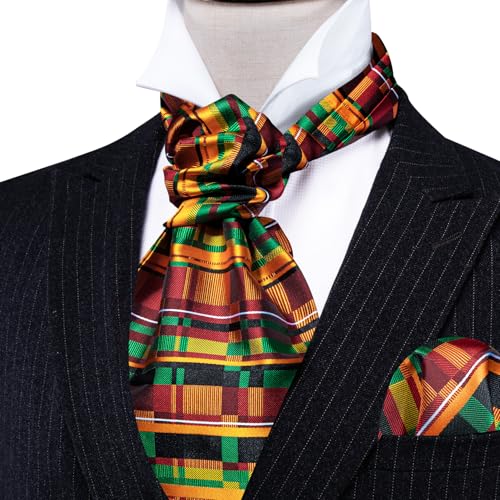 Image of Barry.Wang Ascot Ties Cravat Tie Men Paisley Plaid Scarf Self Tie Pocket Square Cufflinks Set Wedding Party
