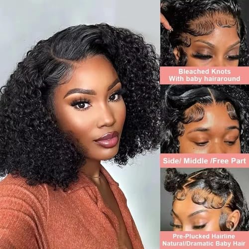 Perruque courte bouclée de qualité premium en vrais cheveux brésiliens 16 pouces