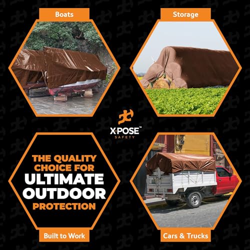 Image of 5' x 7' Super Heavy Duty 16 Mil Brown Poly Tarp Cover - Thick Waterproof, UV Resistant, Rip and Tear Proof Tarpaulin with Grommets and Reinforced Edges - by Xpose Safety