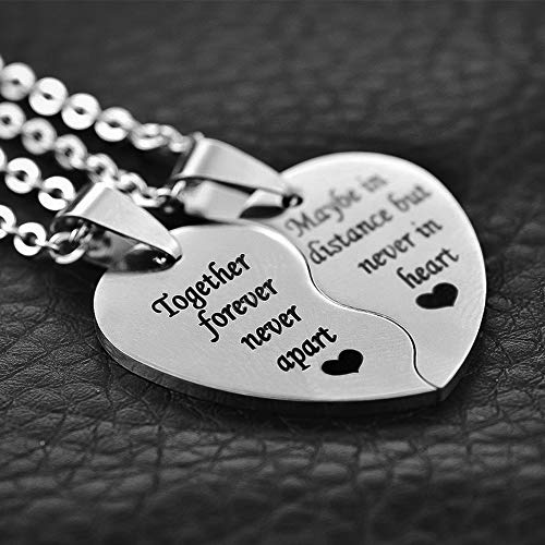 MJartoria BFF Necklace for 2-Valentines Heart Matching Necklace Best Friends Pendant Friendship Necklace Set of 2 Birthday Gifts (Silver, together forever-promise)3