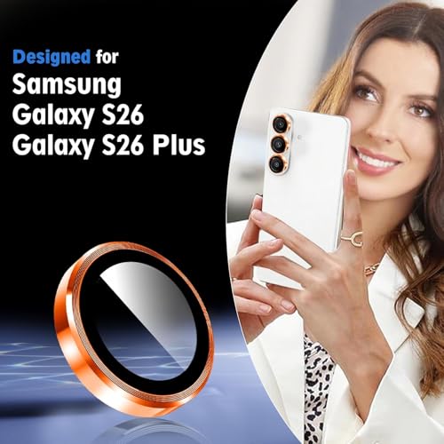 Image of CLITZ Camera Lens Protector for Samsung Galaxy S26 /S26 Plus, Metal Aluminum CircleTempered Glass Camera Protector, Military Grade Shatterproof,Case Friendly, Accessories Lens Protector-Orange