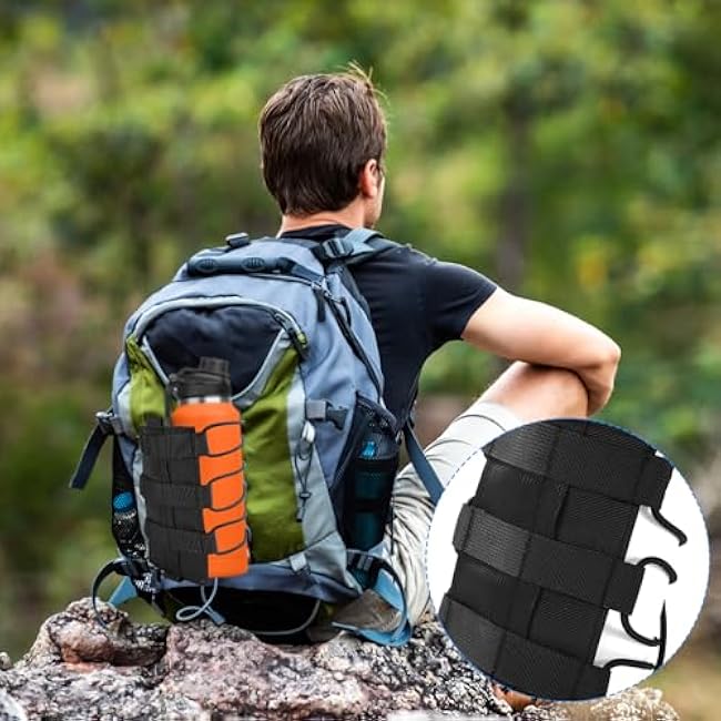 2pcs Water Bottle Holder for Molle, Nylon Sports Bottle Pouch Carrier Bag with Drawstring Top Mesh Bottom Bottle Carrier Cup Holder for Outdoor Camping