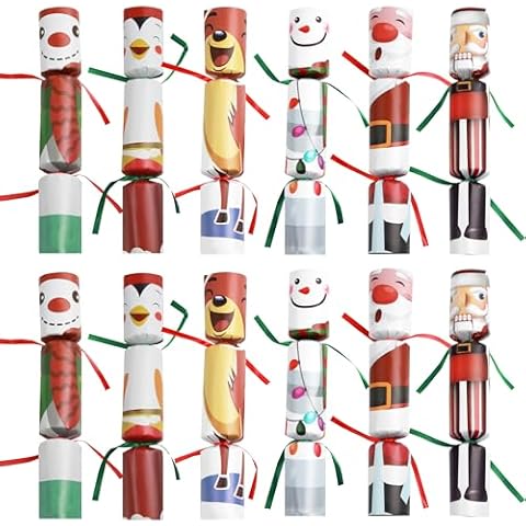 Darnassus 12 Pack Christmas No-snap Party Table Favors, Christmas Themed Holiday Supplies with Party Hat, Joke & Little Gift Inside for Kids Adults Christmas Gift Cover