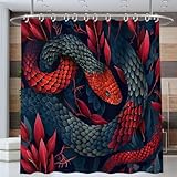 Duschvorhang Fantasy Schlangen Schwarz Rot Duschvorhänge 180 x 200 cm Anti-Schimmel Wasserdicht Polyester Stoff Waschbar Bad für Badzimmer Gothic Tiere dekorieren Vorhang Duschvorhänge mit 12 Haken