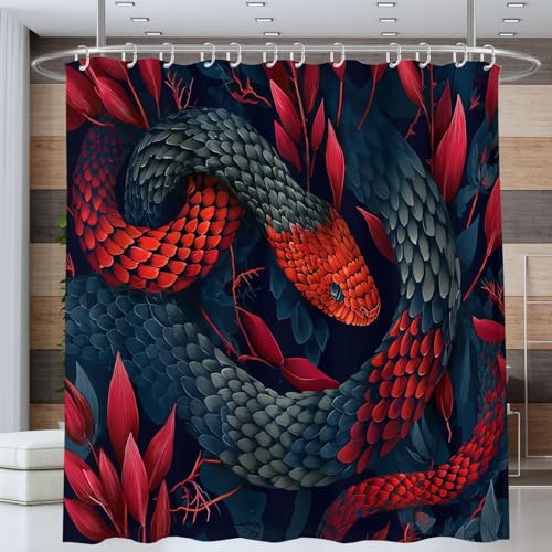 Duschvorhang Fantasy Schlangen Schwarz Rot Duschvorhänge 180 x 200 cm Anti-Schimmel Wasserdicht Polyester Stoff Waschbar Bad für Badzimmer Gothic Tiere dekorieren Vorhang Duschvorhänge mit 12 Haken