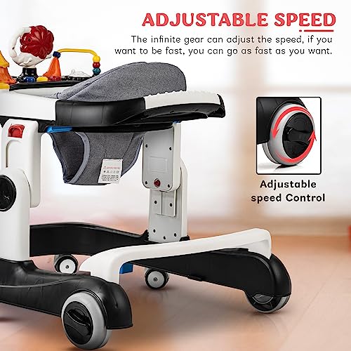 Image of Baybee Astro 2 in 1 Baby Walker, Round Kids Walker for Baby, Walker with 3 Adjustable Height & Musical Toy Bar | Baby Push Walker, Activity Walker for Kids, Walker Baby 6-18 months Boys Girls (Black)