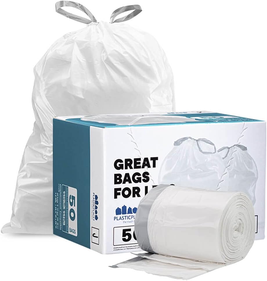 Amazon Com Plasticplace Trash Bags Simplehuman X Code J Compatible 50 Count White Drawstring Garbage Liners 10 10 5 Gallon 38 40 Liter 21 X 28 Everything Else
