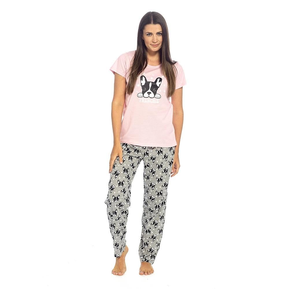 A2z Women's Frenchie 100% Cotton Short Sleeve Pyjama Set - Pjs Lds 447 12-14